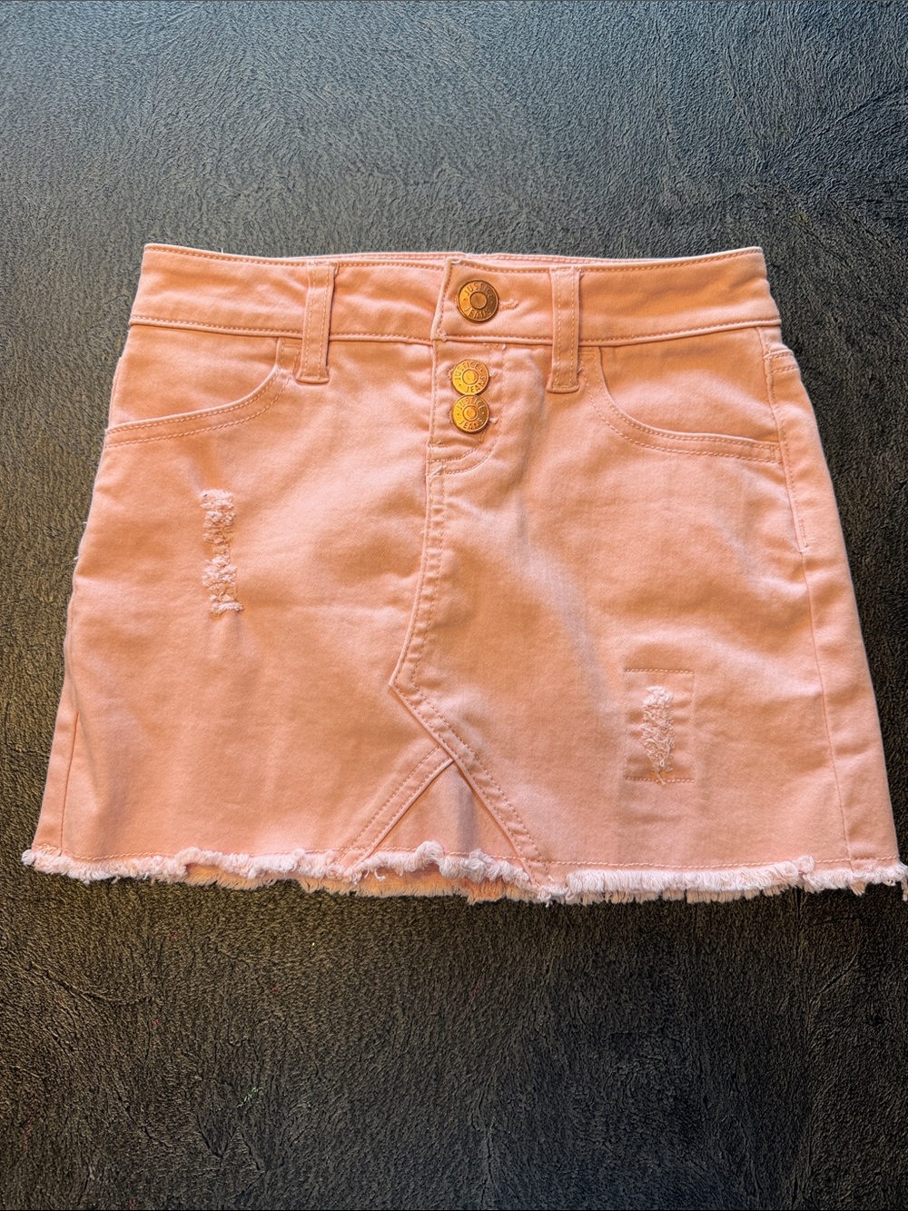 Justice Pink Distressed Denim Mini Skirt size 7